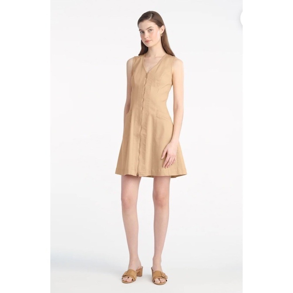 Draper‎ James Sienna dress size 8 Beige Full Zip Sleeveless Cotton Blend Mini